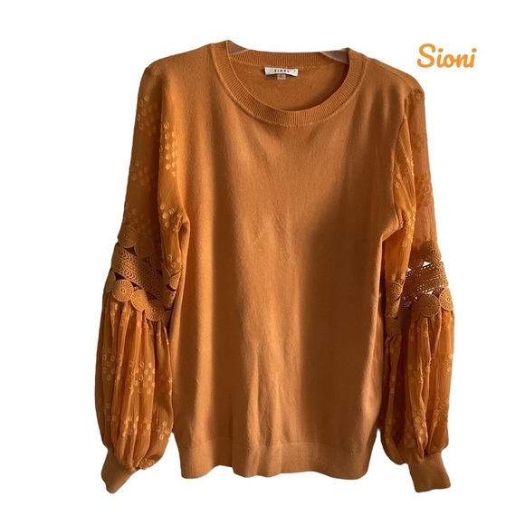 Sioni Boho Lace Crochet Puff Long  Sleeve Orange Sweater Top Size Small - Picture 1 of 7